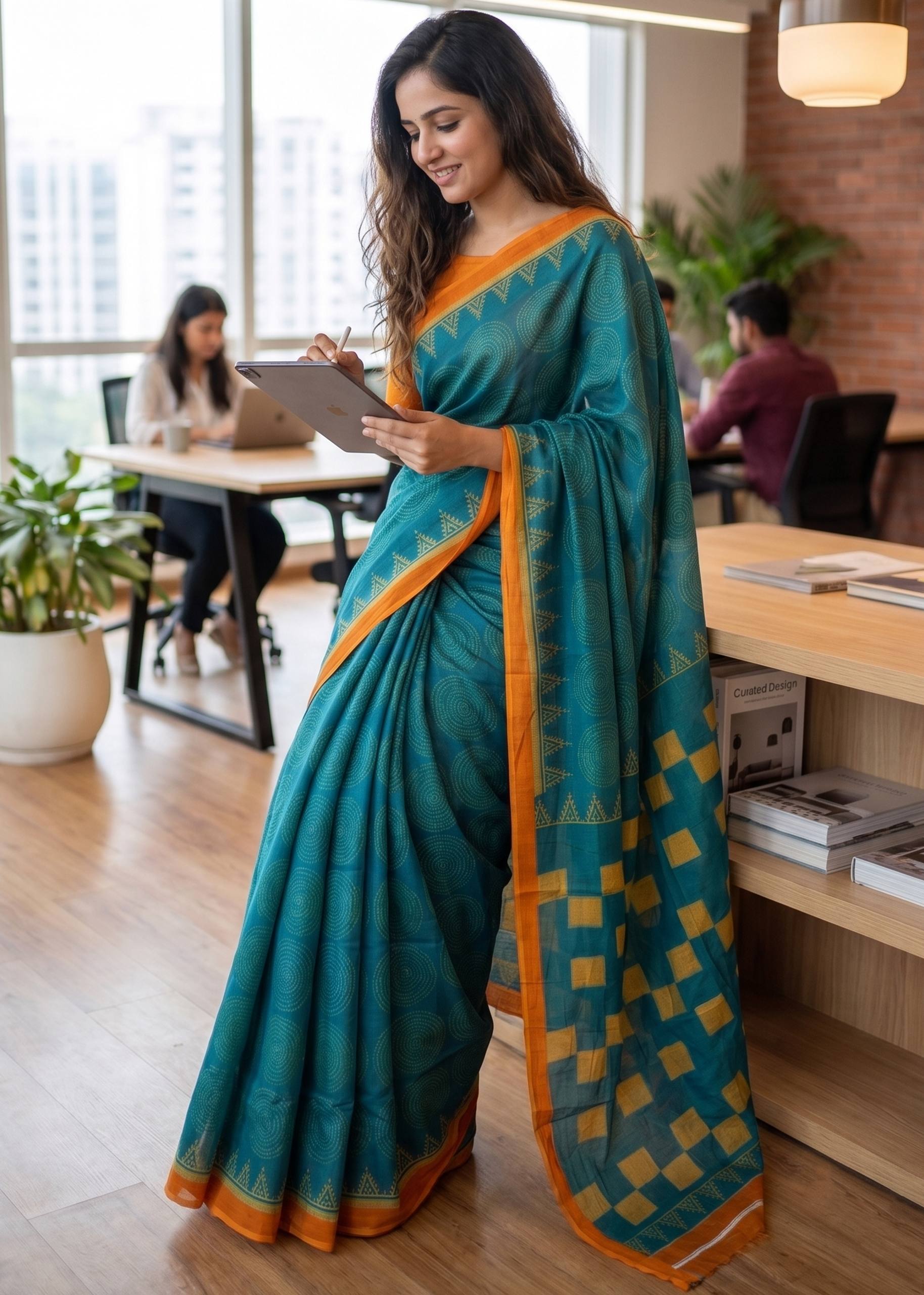 Pure Cotton Bagru Print Saree With Blouse