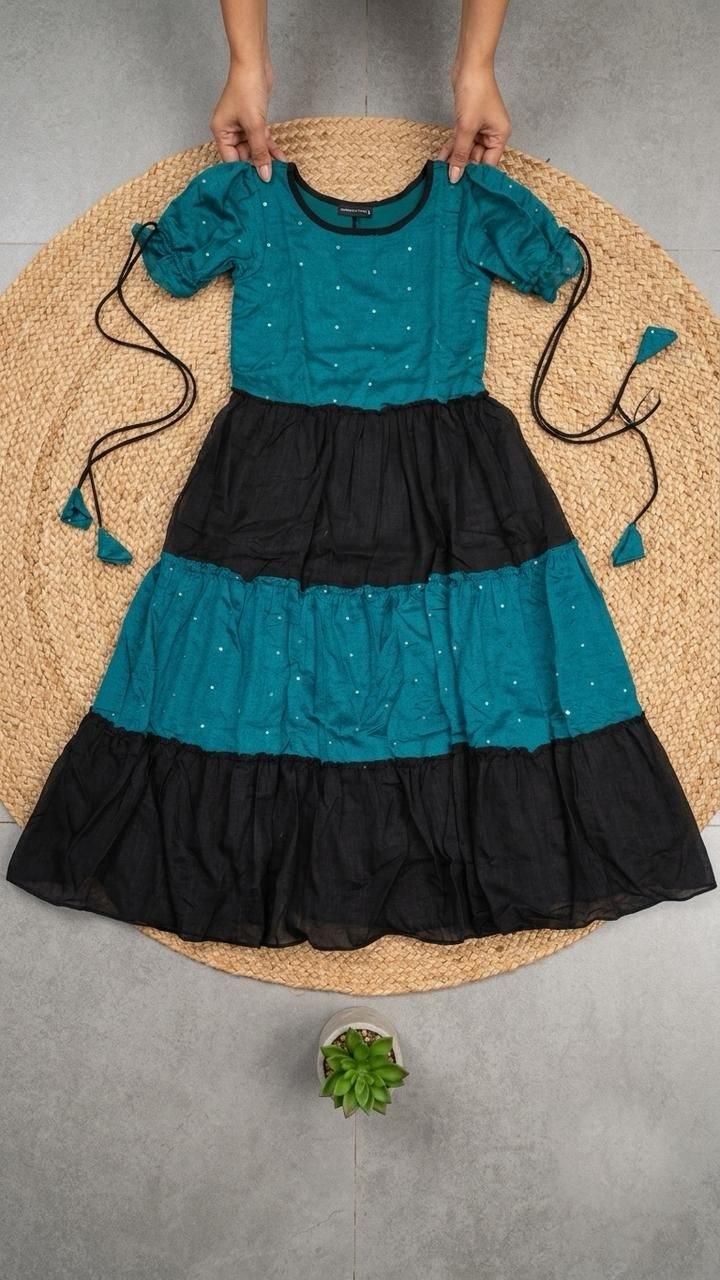 Black Teal Silk Layered Style Maxi Dress