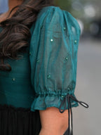 Black Teal Silk Layered Style Maxi Dress