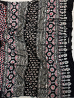 Black Ajrakh Gajji Crepe Silk Saree With Blouse
