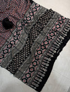 Black Ajrakh Gajji Crepe Silk Saree With Blouse