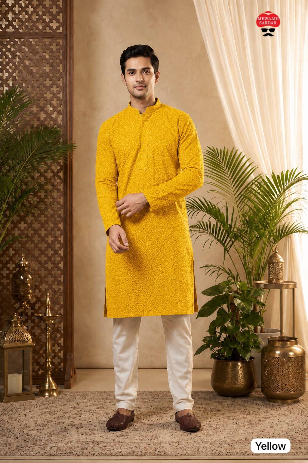 Classic Chikankari Embriodery Men's Kurta Pyjama Set
