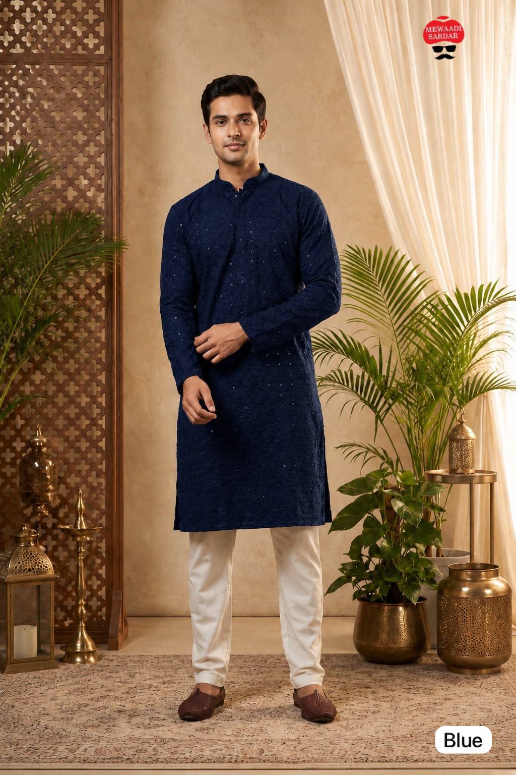 Classic Chikankari Embriodery Men's Kurta Pyjama Set