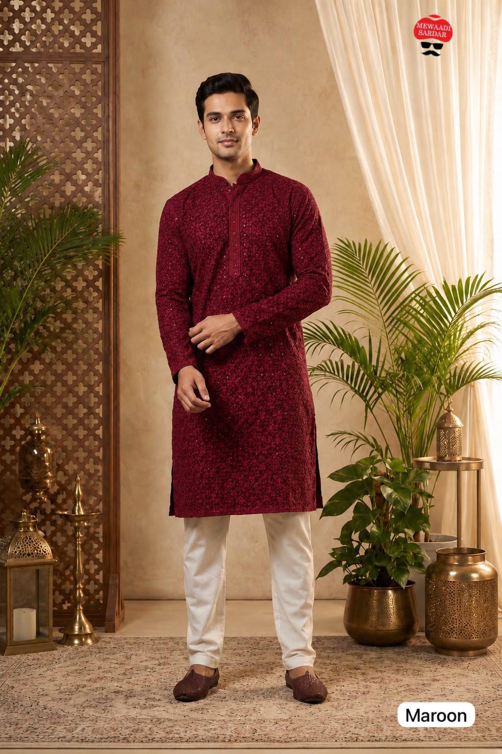 Classic Chikankari Embriodery Men's Kurta Pyjama Set