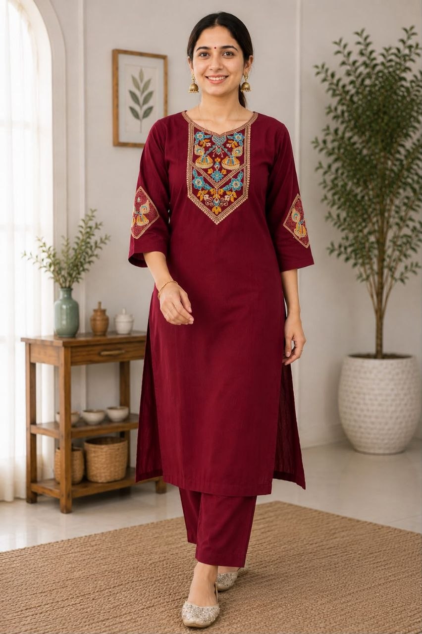 New Cotton Embriodery Kurta Pant Set