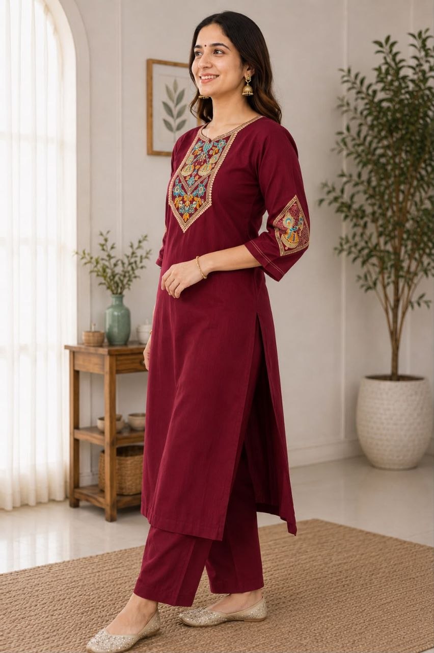New Cotton Embriodery Kurta Pant Set