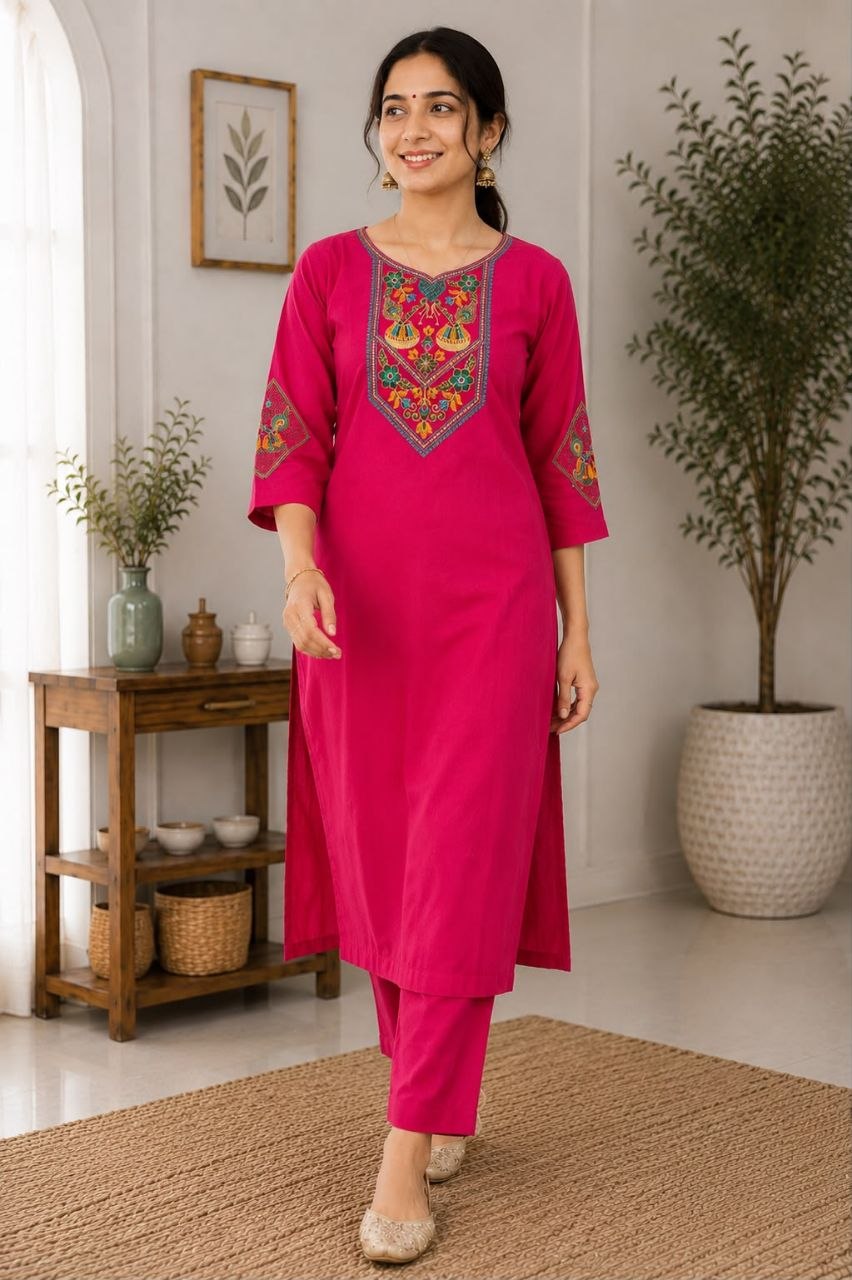 New Cotton Embriodery Kurta Pant Set