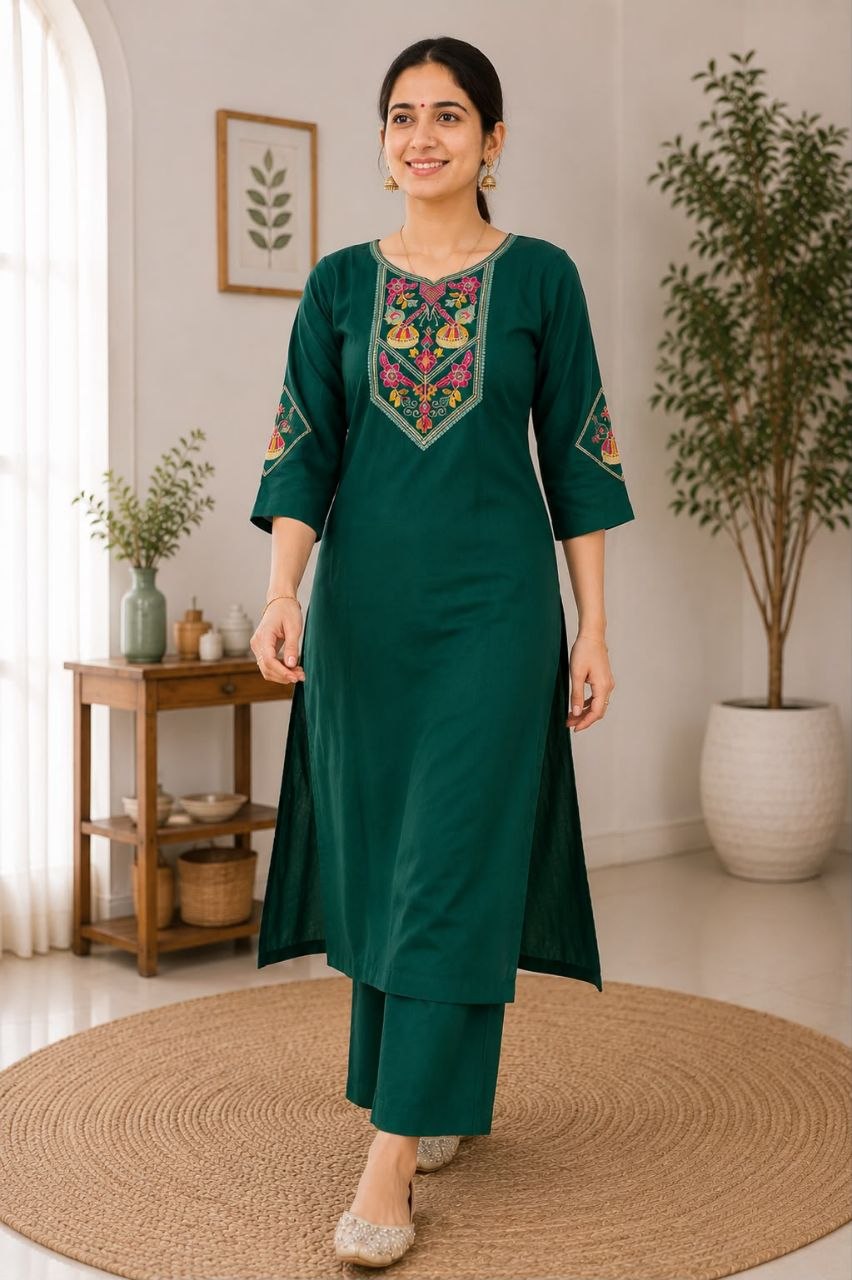 New Cotton Embriodery Kurta Pant Set