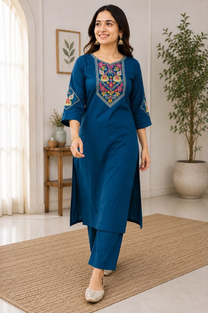 New Cotton Embriodery Kurta Pant Set