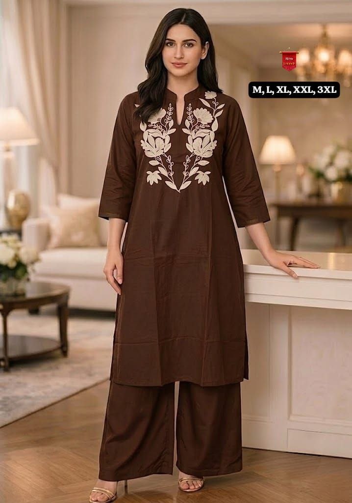 Exclusive Cotton Kurti Palazzo Embriodery Co-ord Set