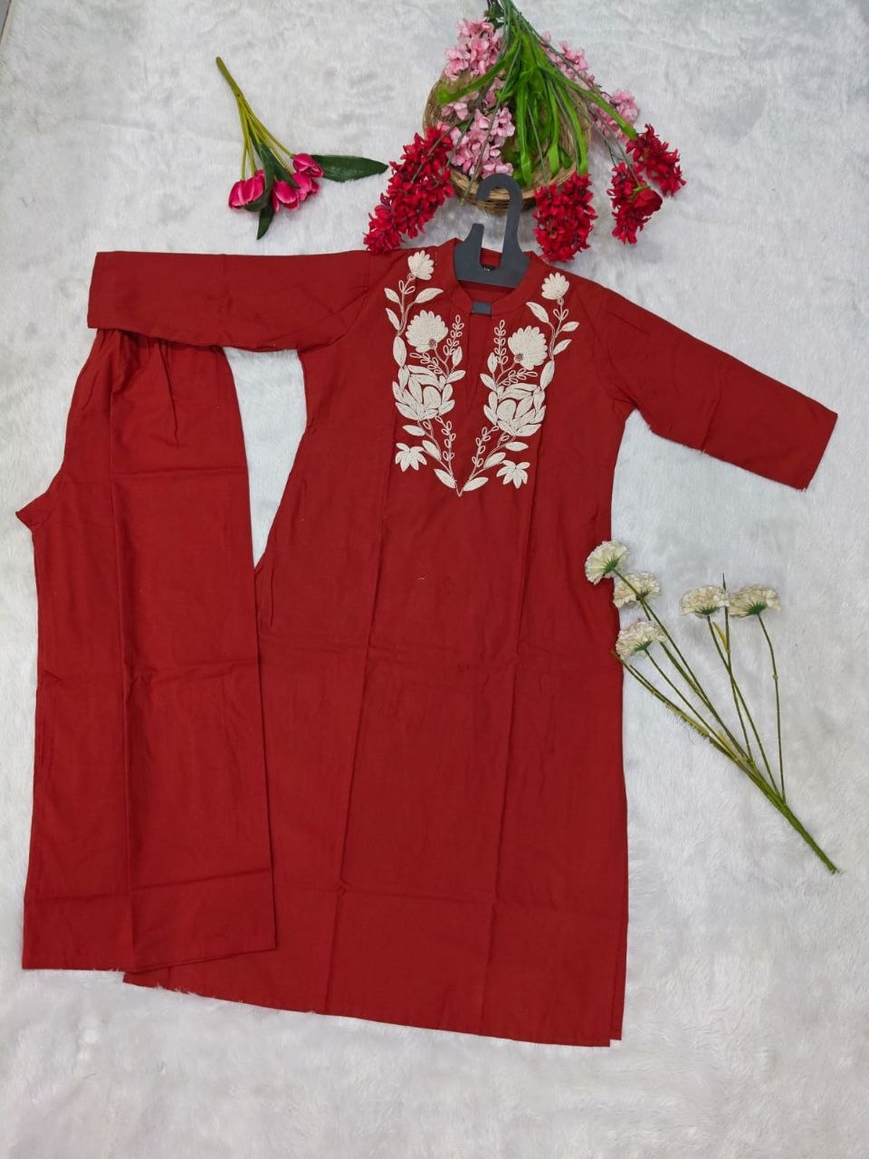 Exclusive Cotton Kurti Palazzo Embriodery Co-ord Set