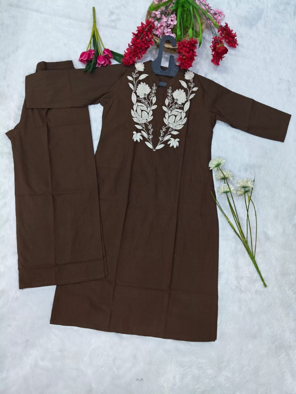 Exclusive Cotton Kurti Palazzo Embriodery Co-ord Set