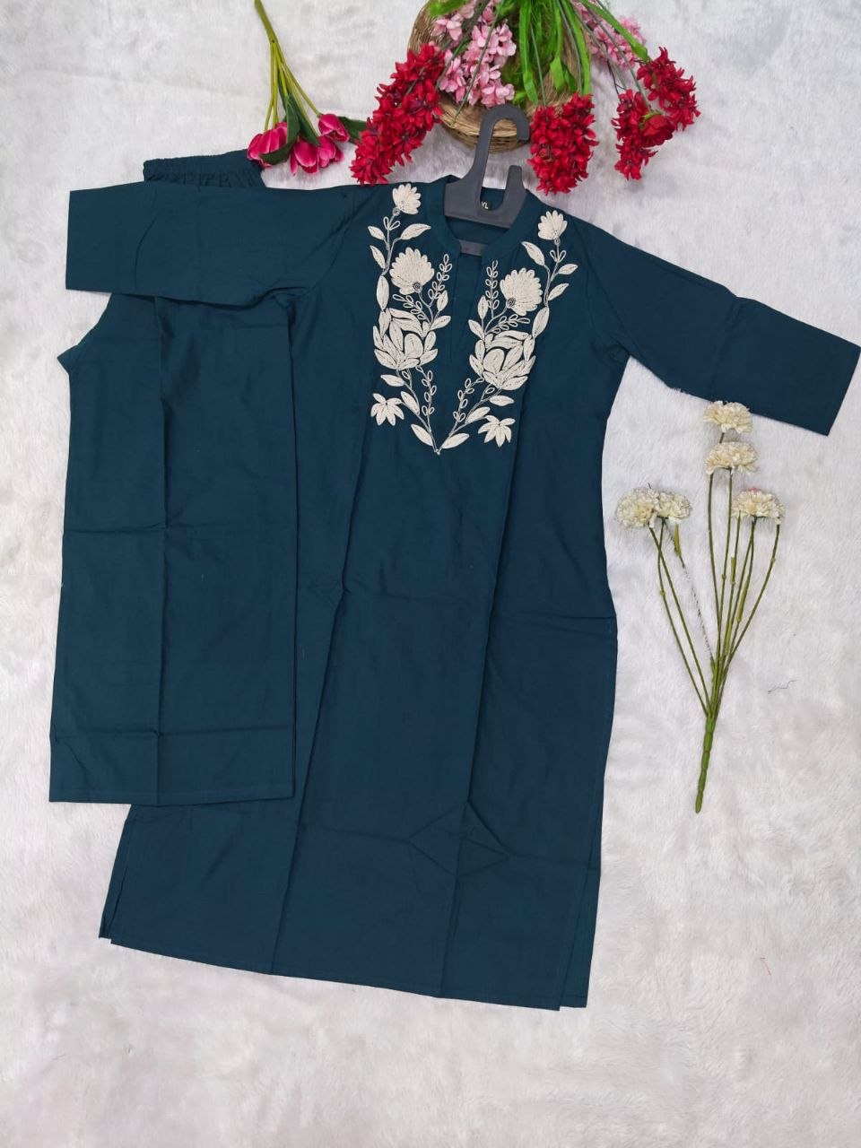 Exclusive Cotton Kurti Palazzo Embriodery Co-ord Set