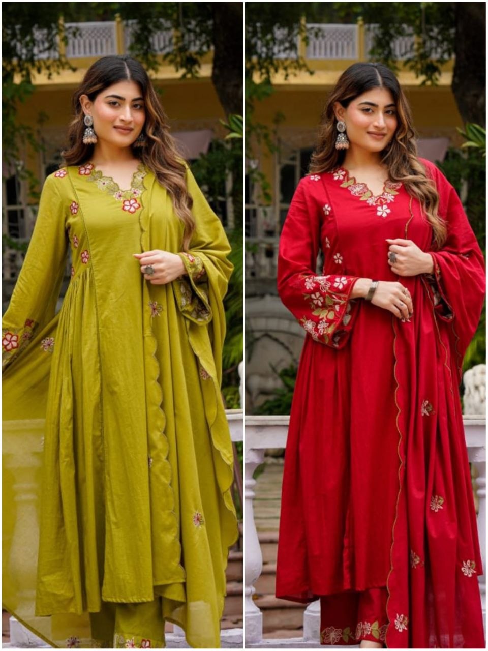 Premium Chaderi Silk Aline Embriodery Suit Set