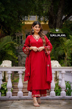 Premium Chaderi Silk Aline Embriodery Suit Set
