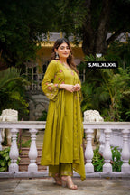 Premium Chaderi Silk Aline Embriodery Suit Set