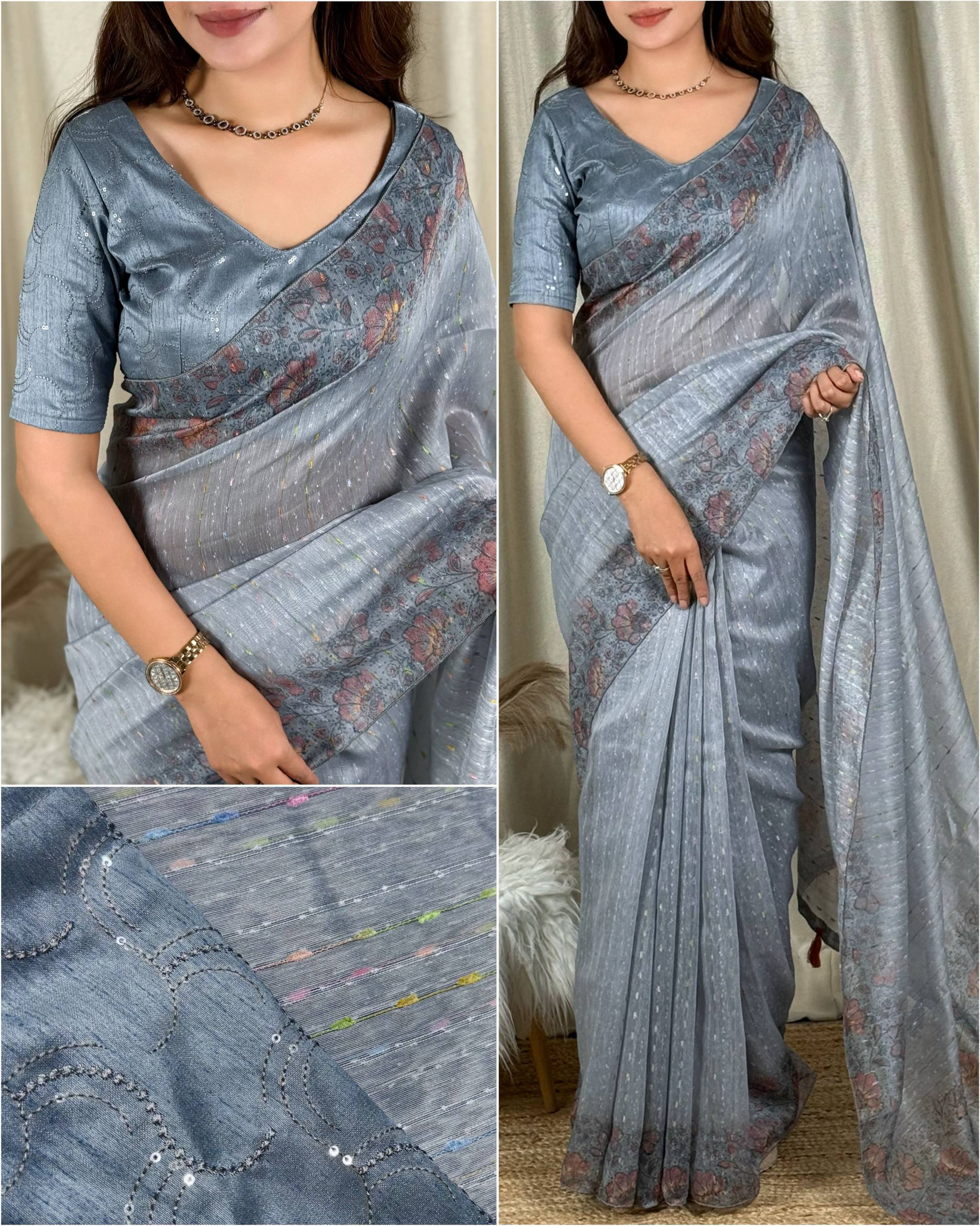 Designer Modal Cotton Printed Saree With Embriodered Blouse