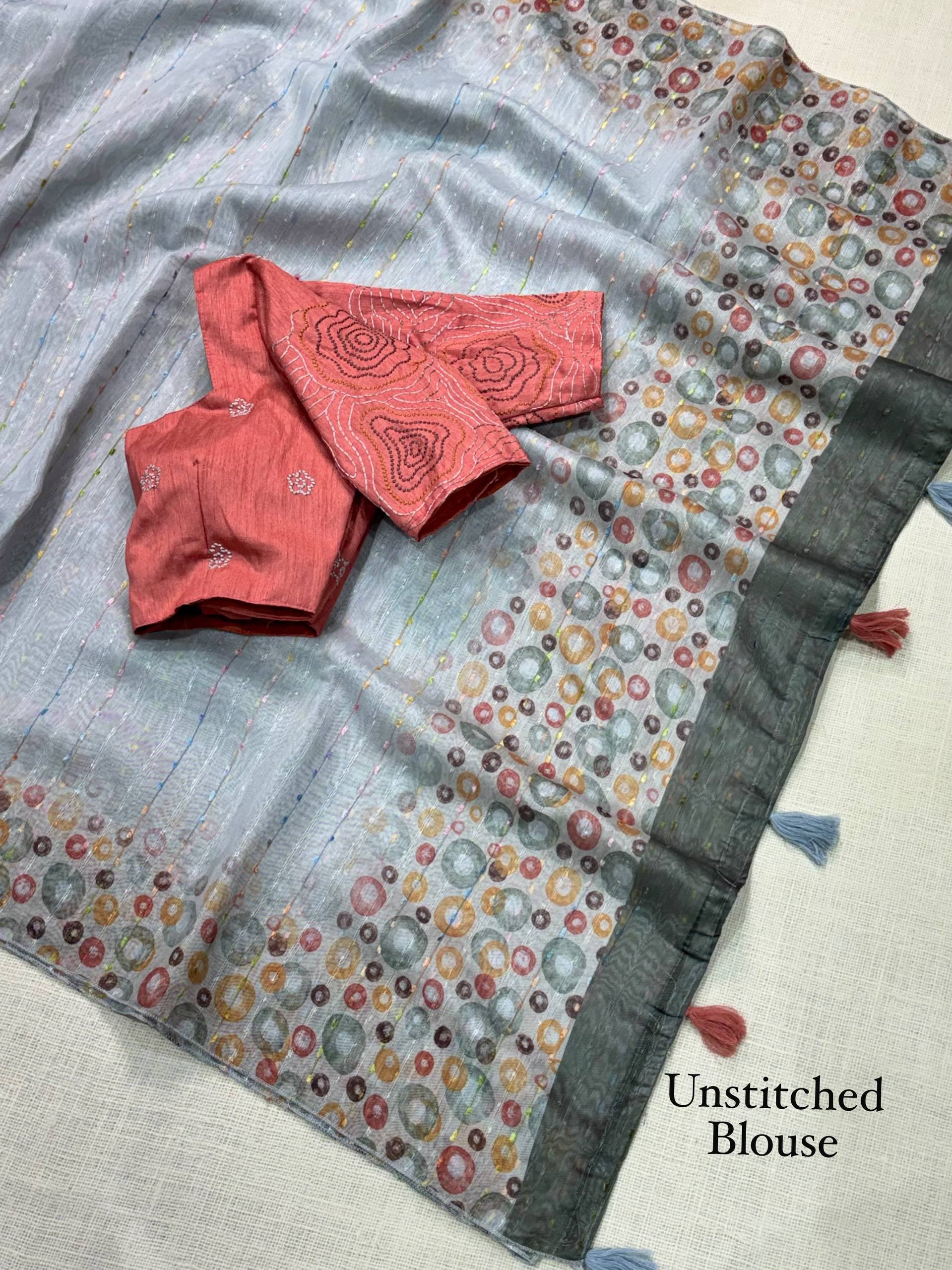 Designer Modal Cotton Printed Saree With Embriodered Blouse