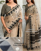 Black Beige Modal Cotton Embriodered Saree