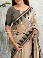 Black Beige Modal Cotton Embriodered Saree