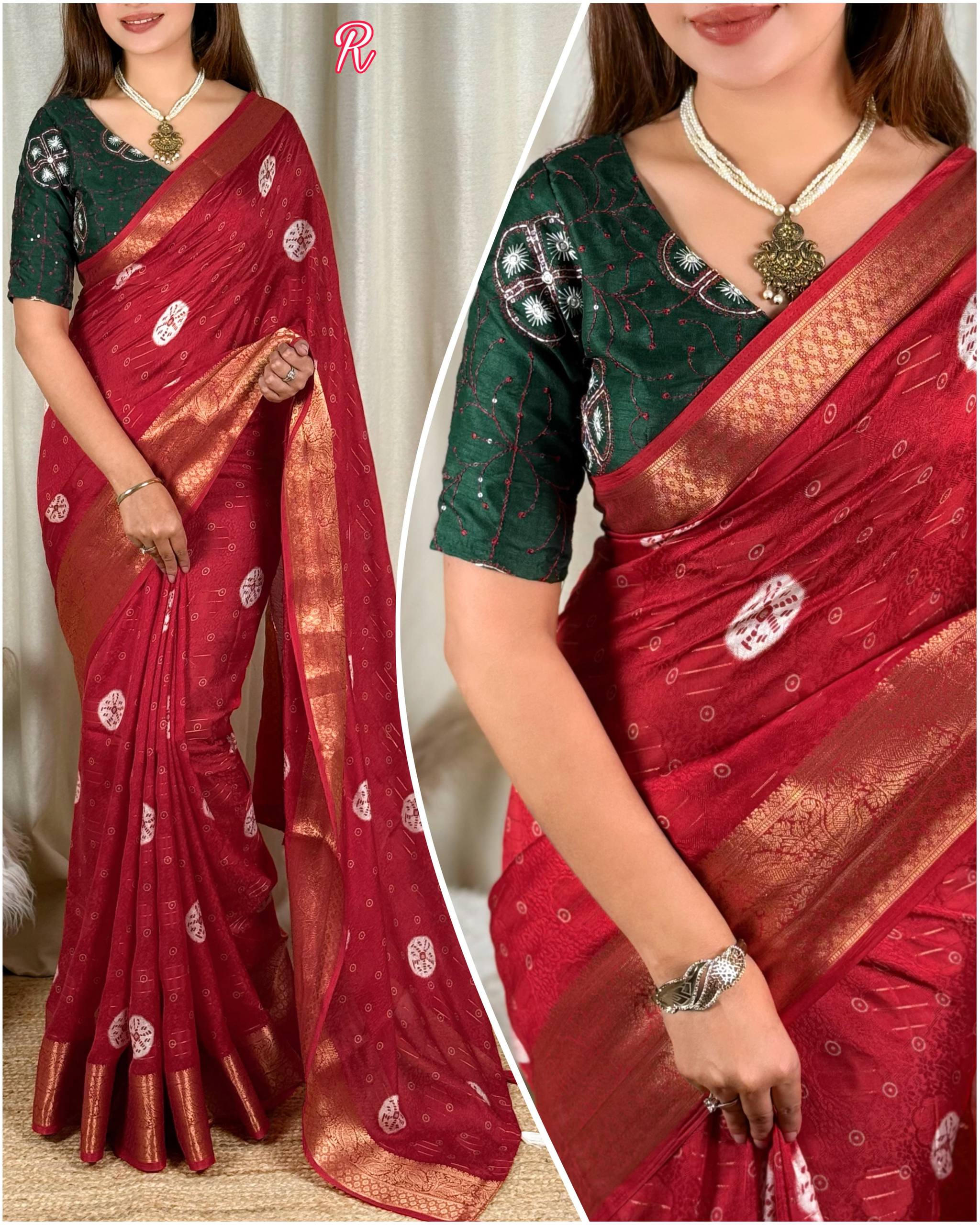 New Jacquard Silk Print Saree with Embriodered Blouse