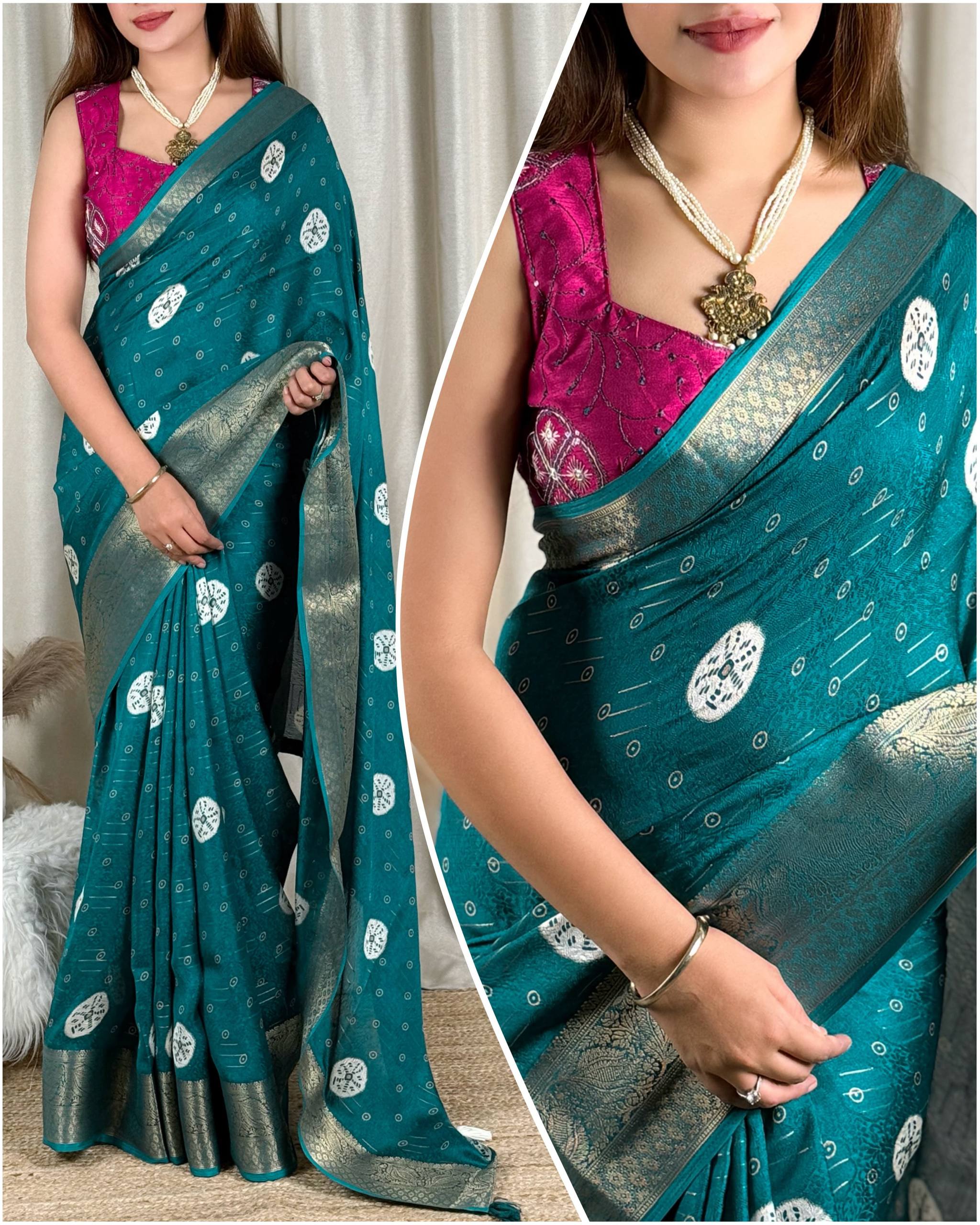 New Jacquard Silk Print Saree with Embriodered Blouse