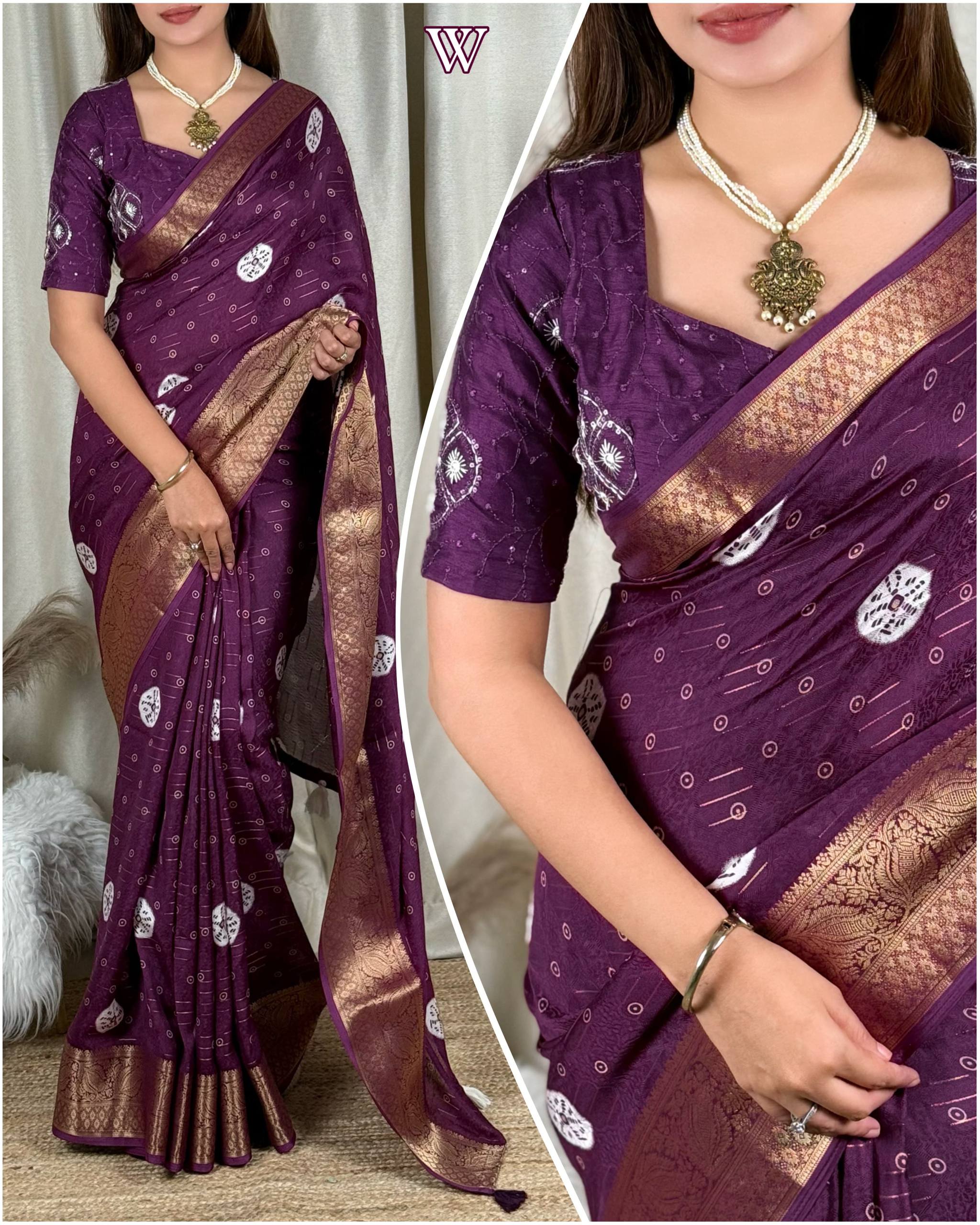 New Jacquard Silk Print Saree with Embriodered Blouse