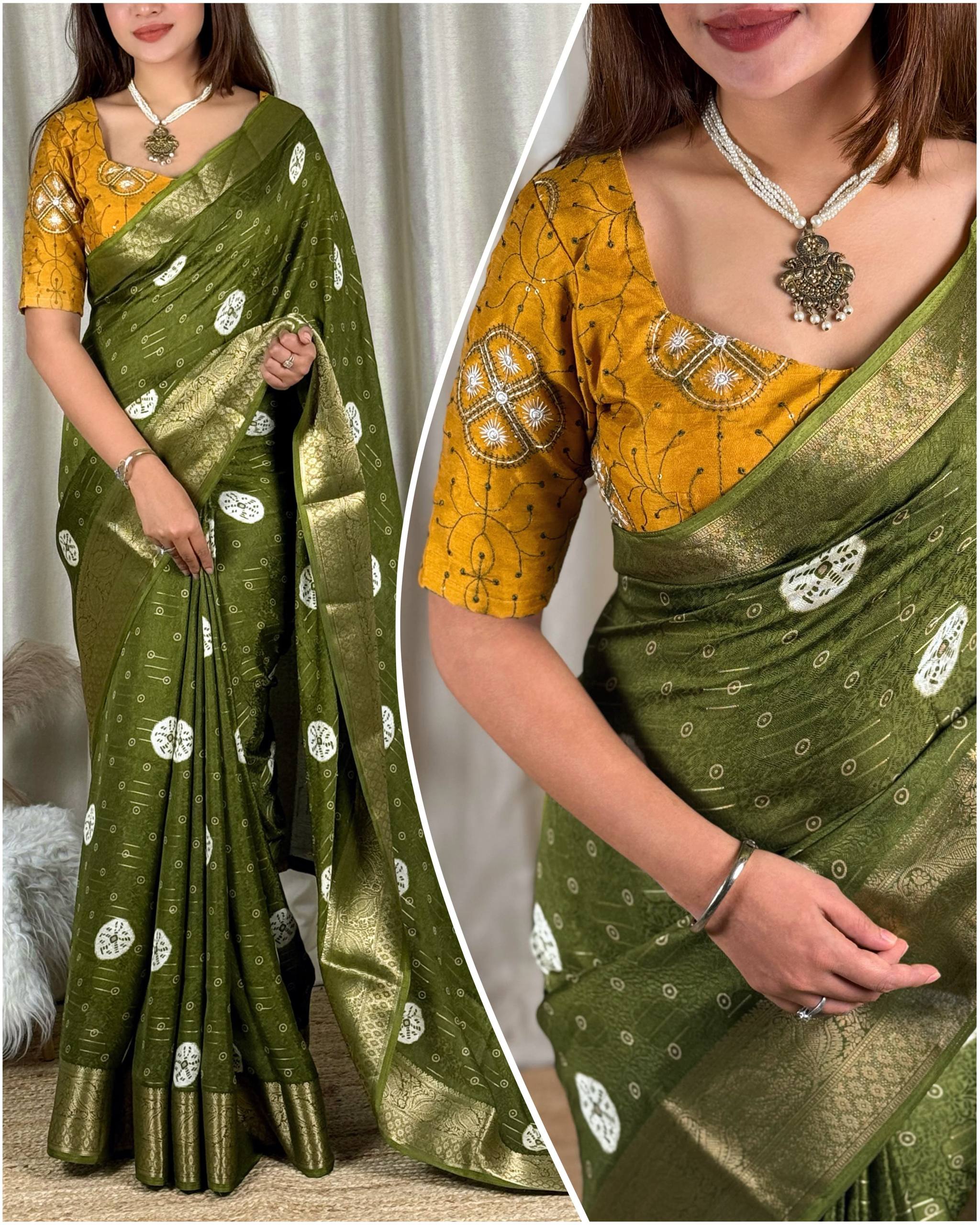 New Jacquard Silk Print Saree with Embriodered Blouse