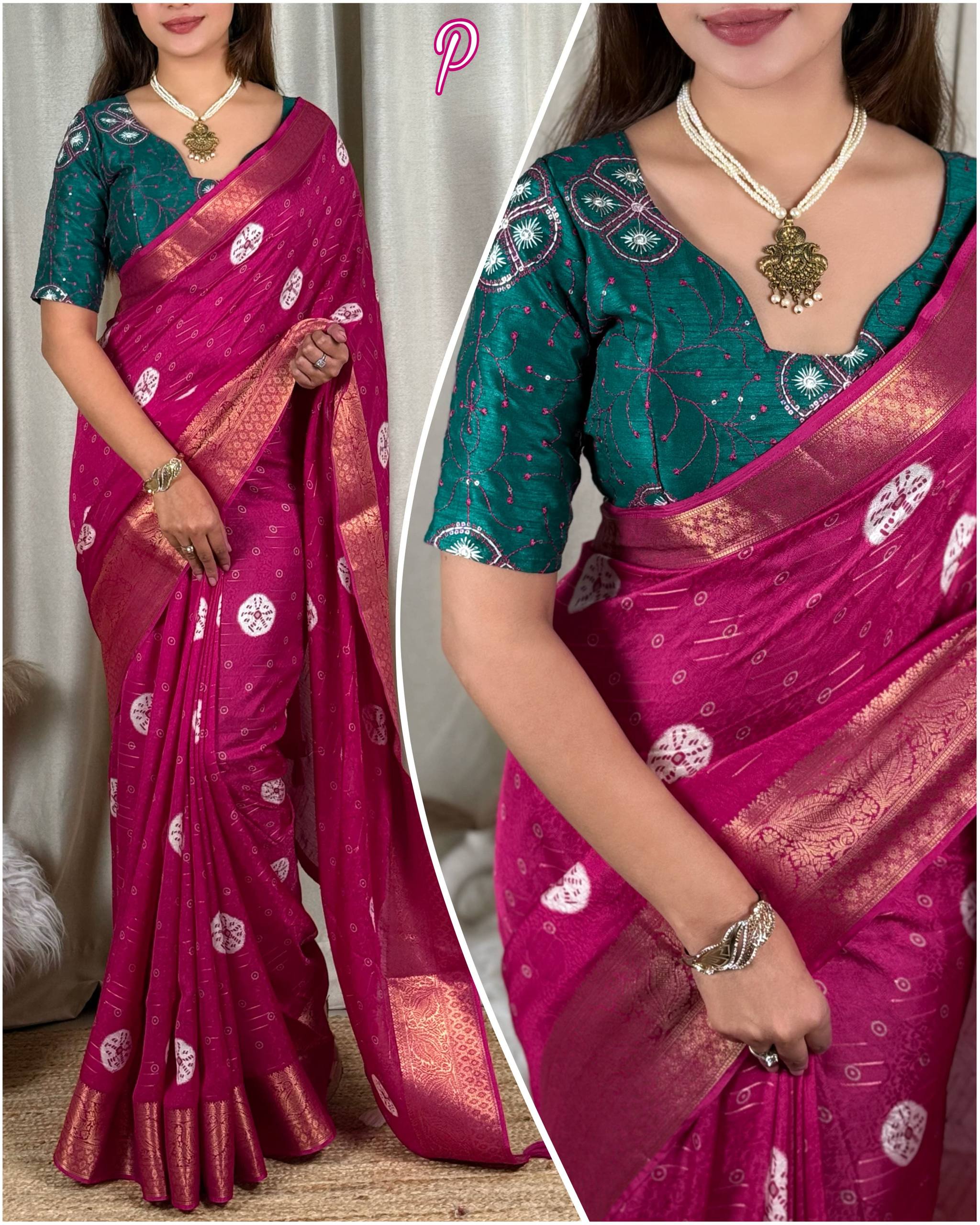 New Jacquard Silk Print Saree with Embriodered Blouse