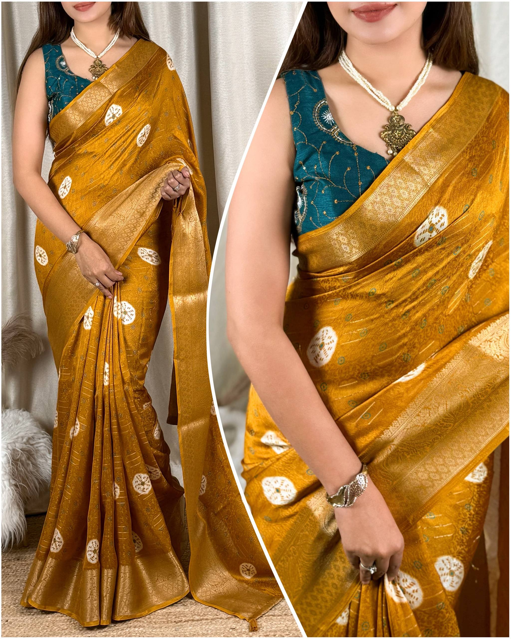 New Jacquard Silk Print Saree with Embriodered Blouse