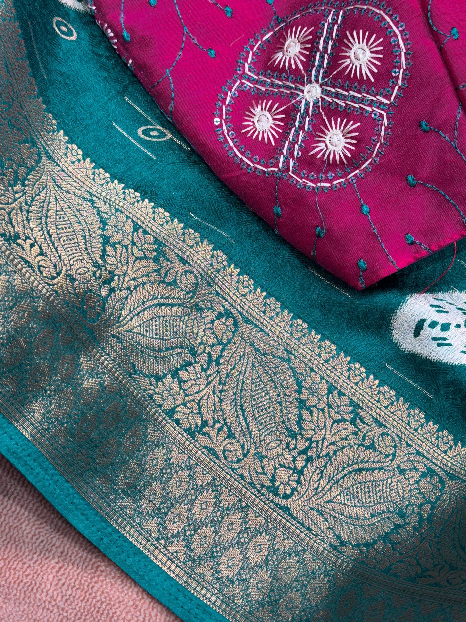 New Jacquard Silk Print Saree with Embriodered Blouse