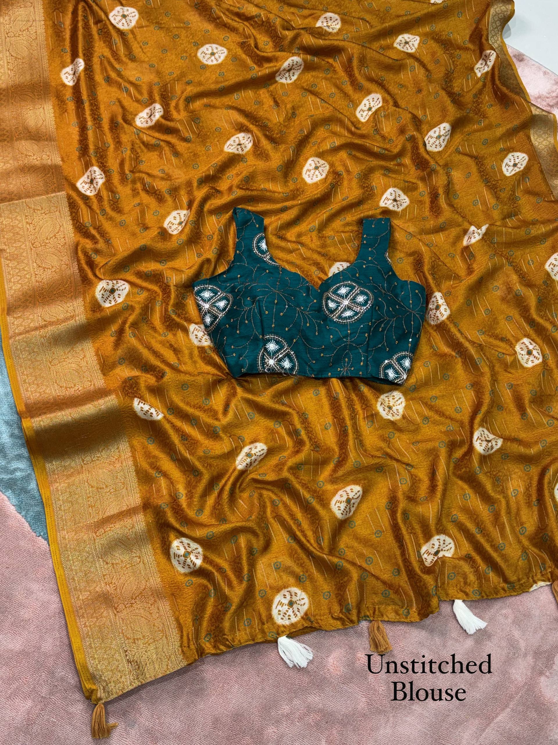 New Jacquard Silk Print Saree with Embriodered Blouse