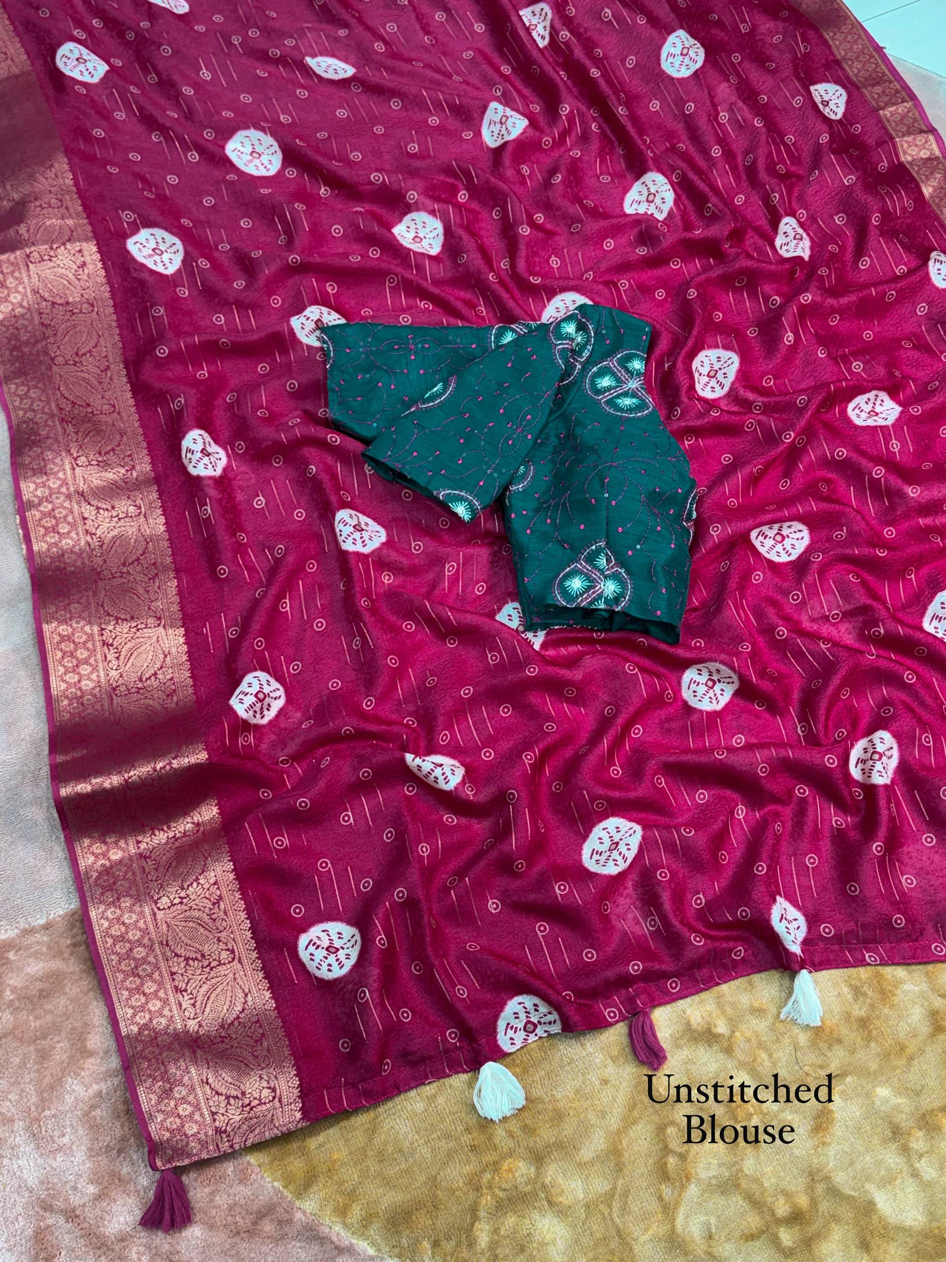 New Jacquard Silk Print Saree with Embriodered Blouse