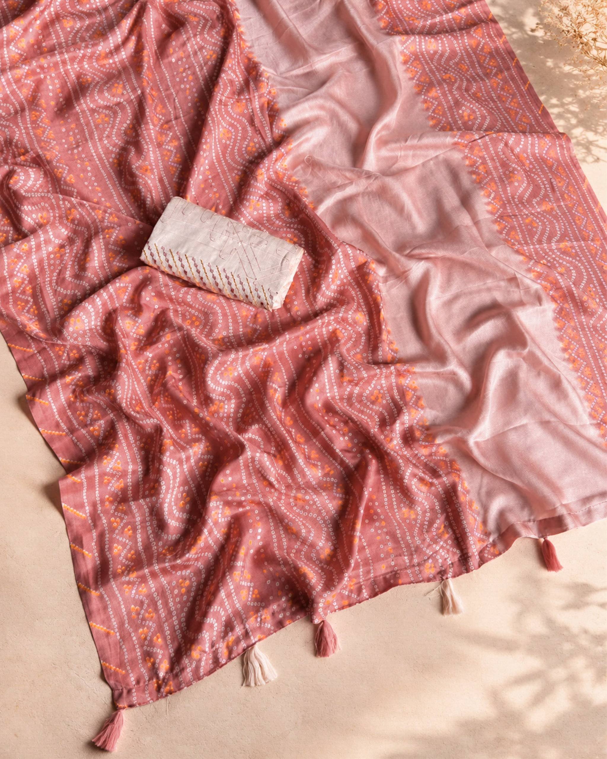 Bandhej Kota Linen Saree with Embroidered Blouse