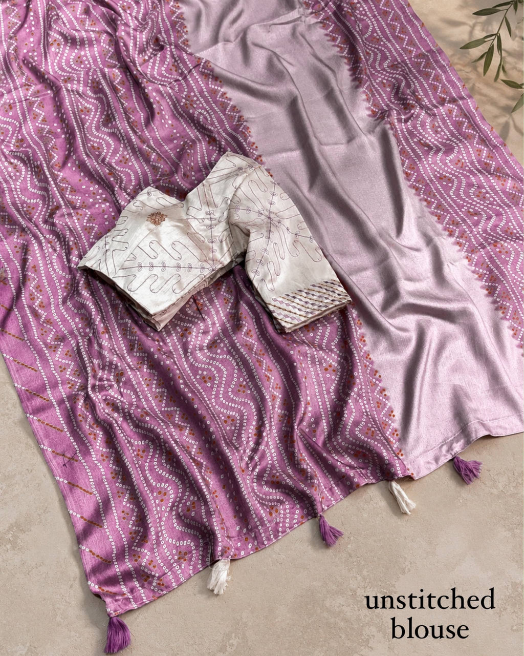 Bandhej Kota Linen Saree with Embroidered Blouse