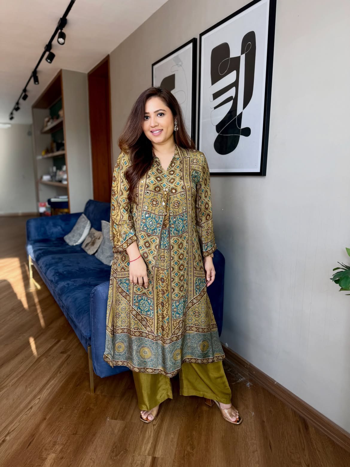 Green Ajrakh Print Crepe Designer Co-ord Set