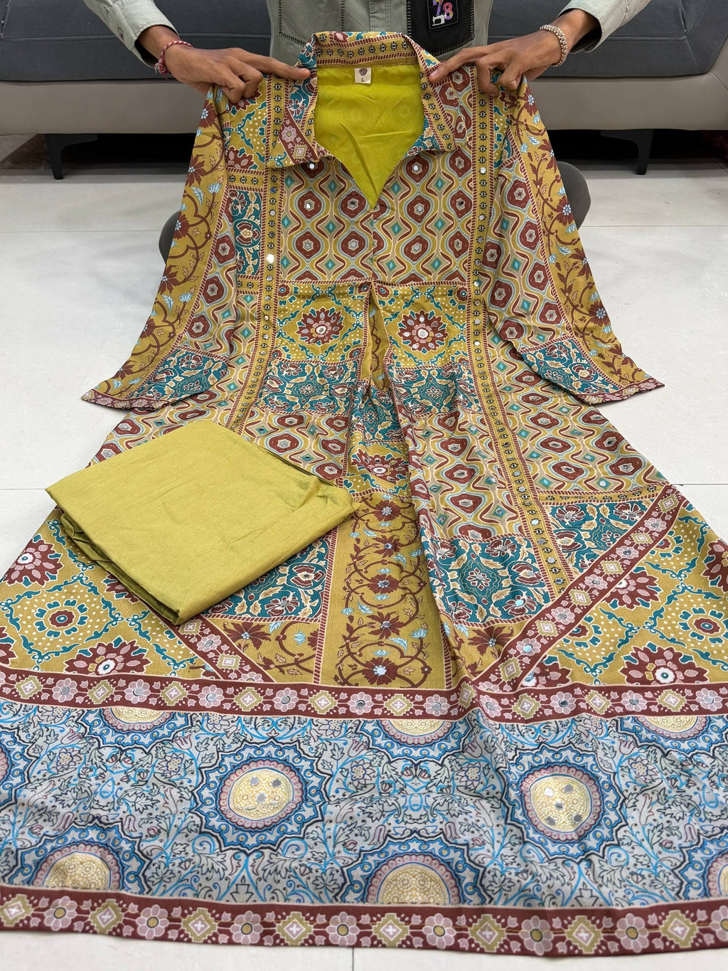 Green Ajrakh Print Crepe Designer Co-ord Set