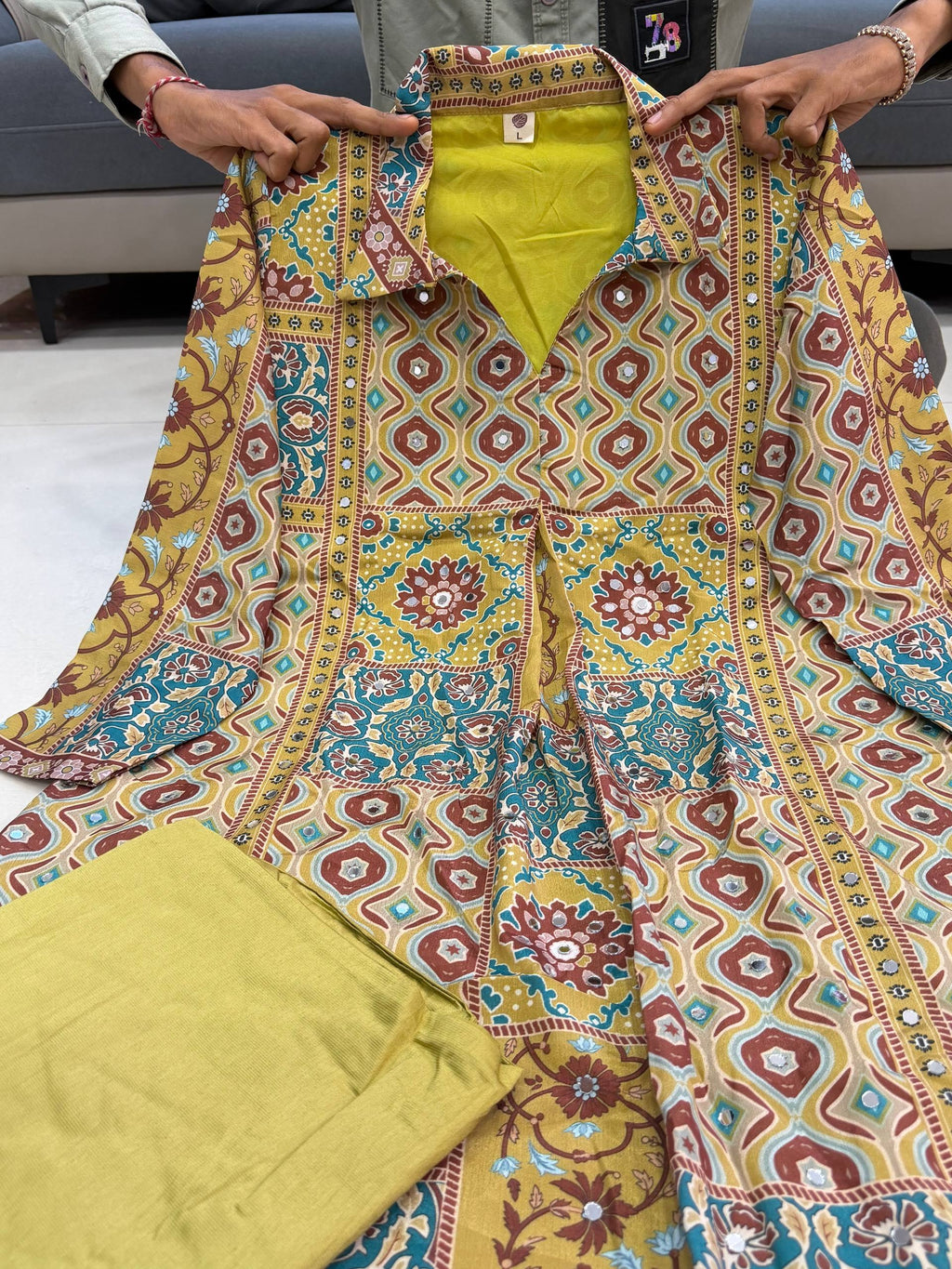 Green Ajrakh Print Crepe Designer Co-ord Set