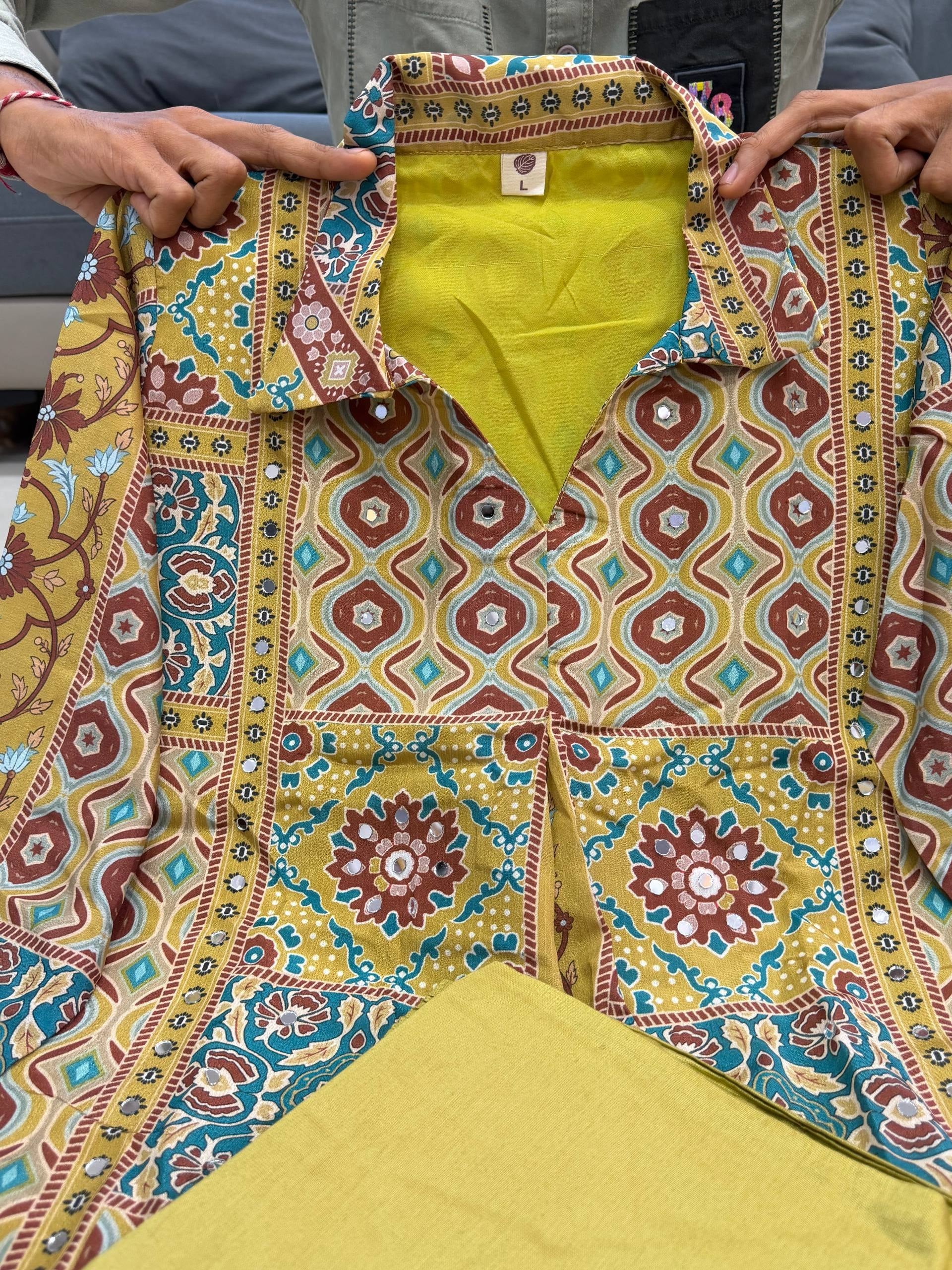Green Ajrakh Print Crepe Designer Co-ord Set