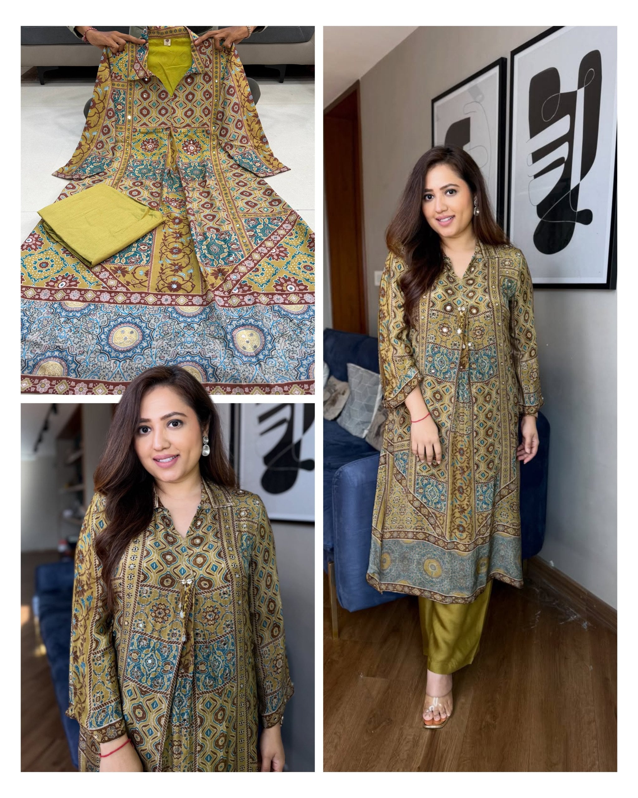 Green Ajrakh Print Crepe Designer Co-ord Set