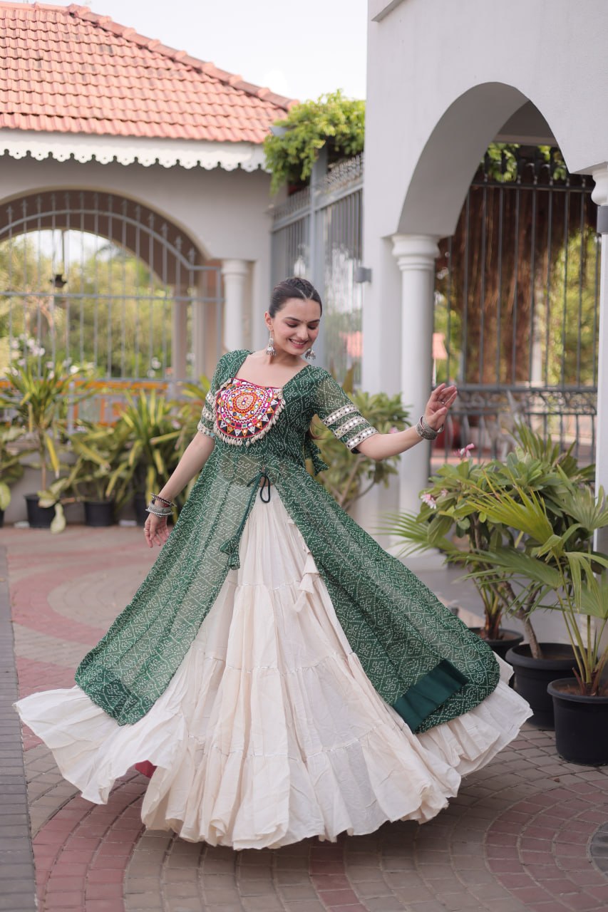 New Geogrette Bandhani Print Kurti Lehenga Navratri Set