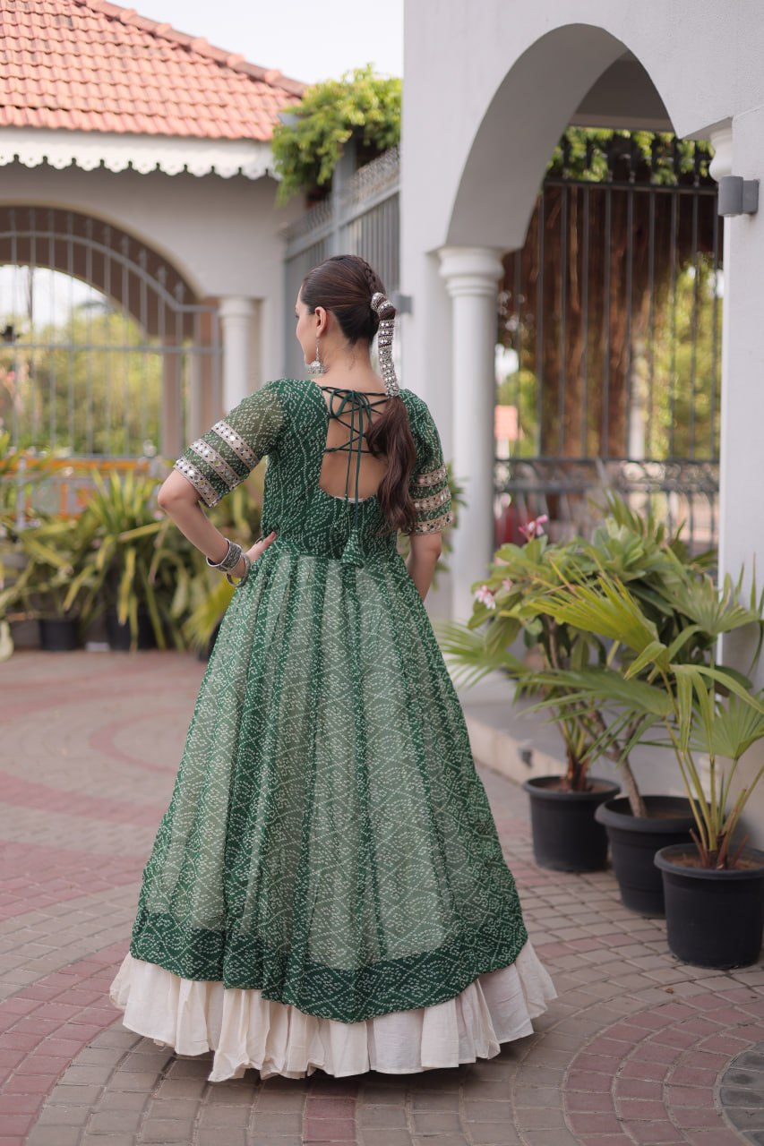 New Geogrette Bandhani Print Kurti Lehenga Navratri Set