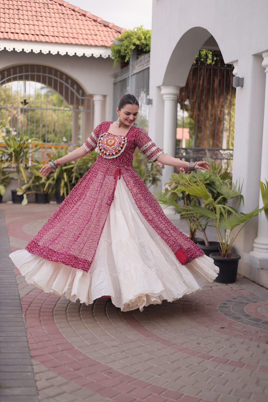 New Geogrette Bandhani Print Kurti Lehenga Navratri Set