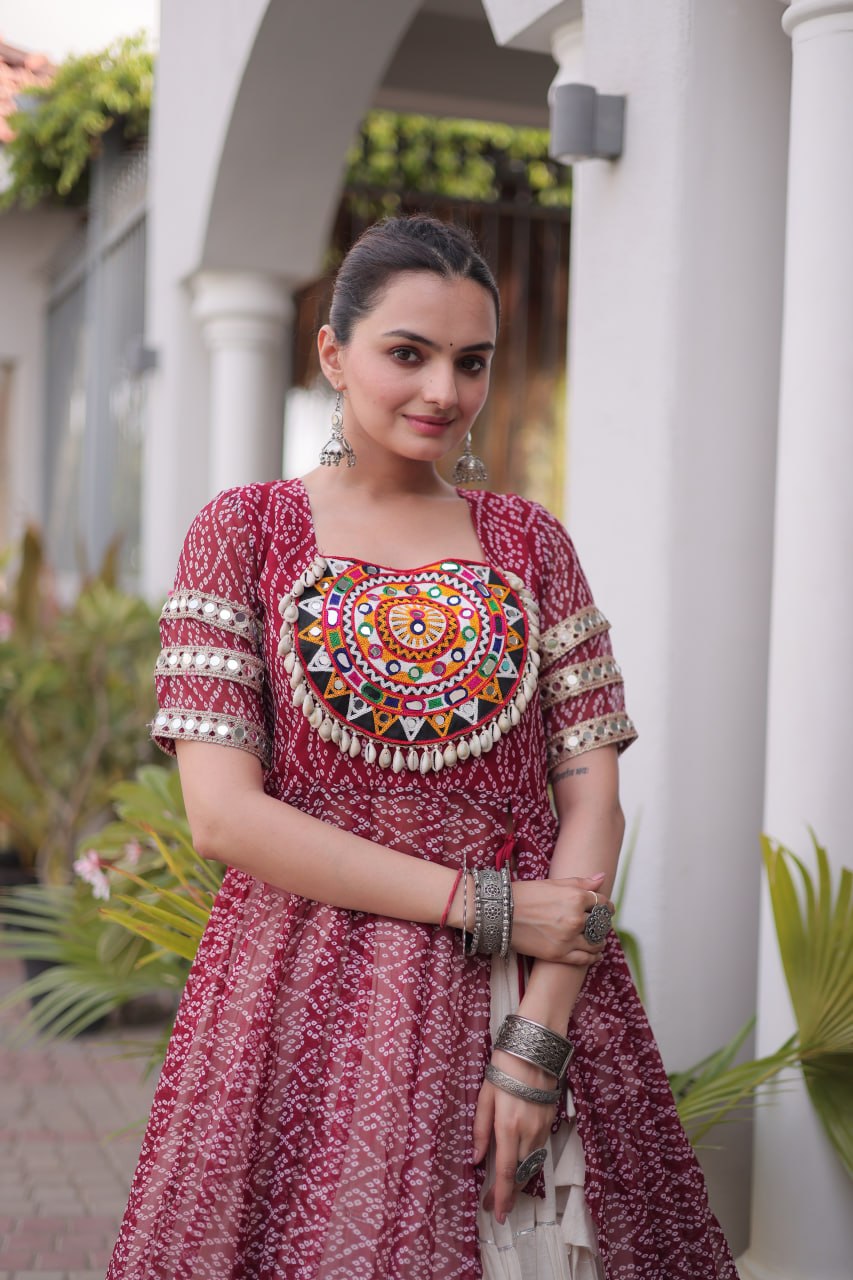 New Geogrette Bandhani Print Kurti Lehenga Navratri Set