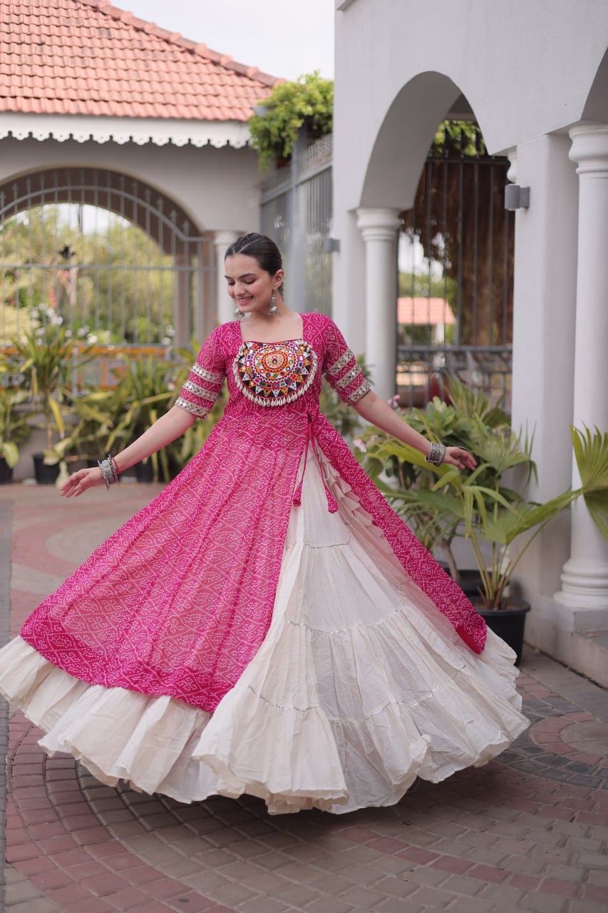 New Geogrette Bandhani Print Kurti Lehenga Navratri Set