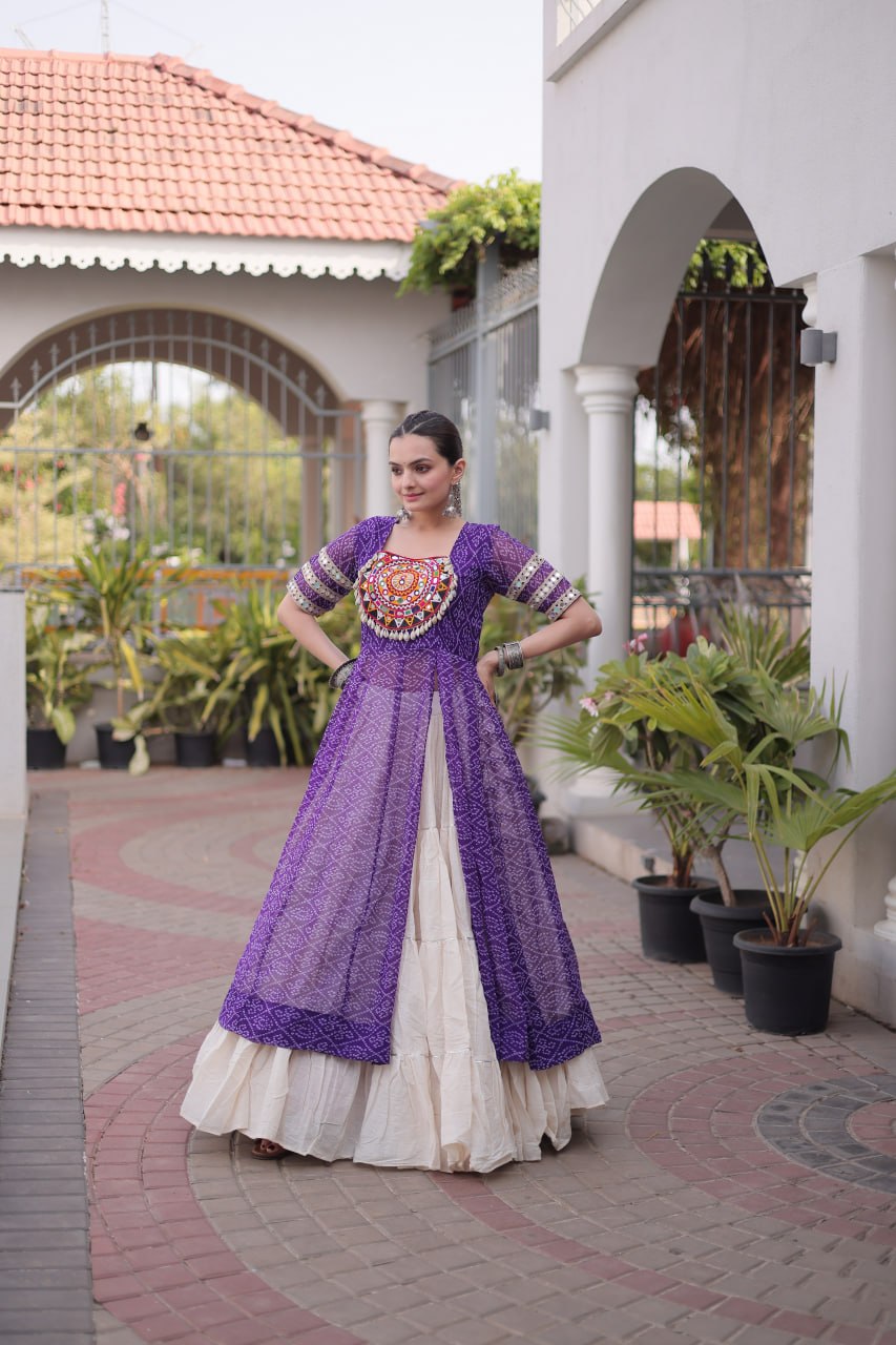 New Geogrette Bandhani Print Kurti Lehenga Navratri Set