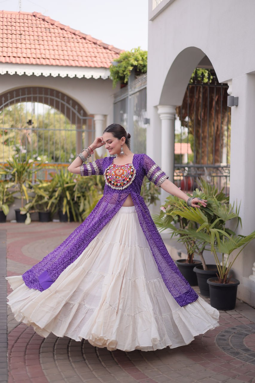 New Geogrette Bandhani Print Kurti Lehenga Navratri Set