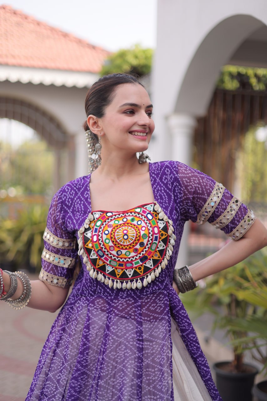New Geogrette Bandhani Print Kurti Lehenga Navratri Set