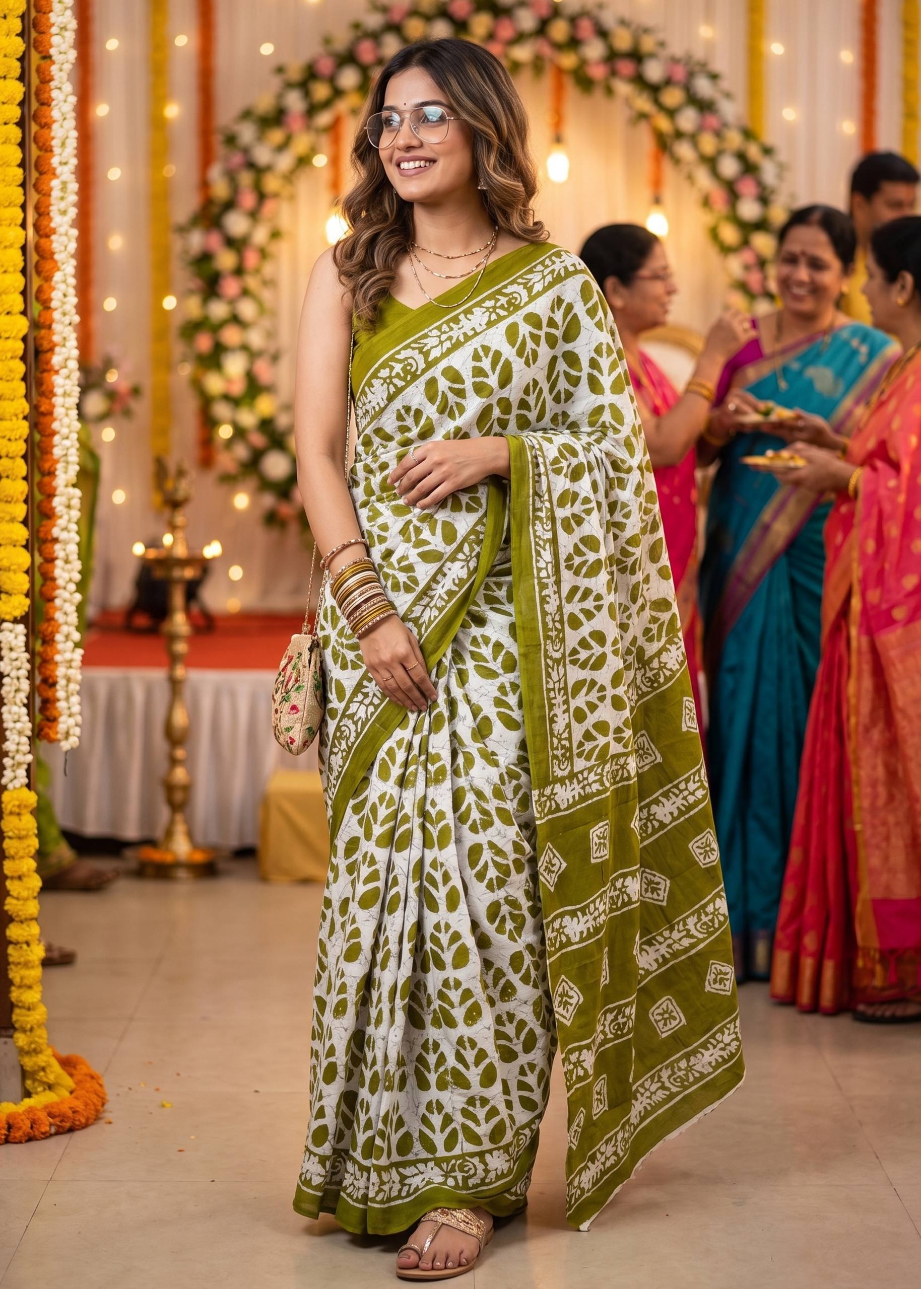 Pure Mul Cotton Batik Print Saree With Blouse