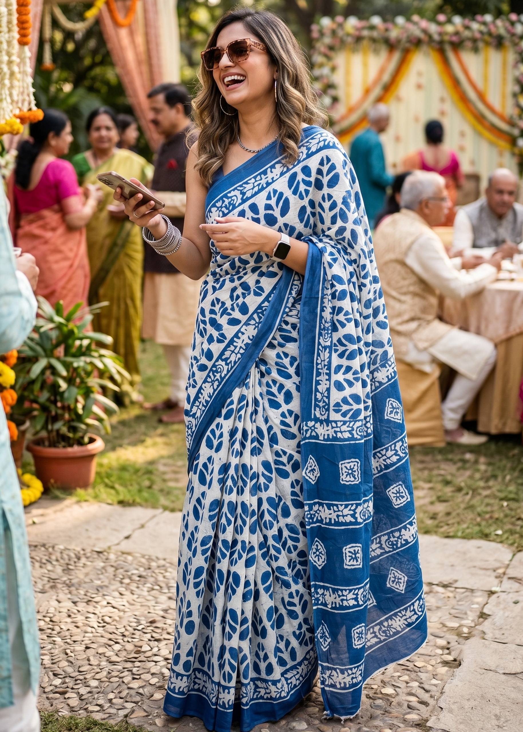 Pure Mul Cotton Batik Print Saree With Blouse